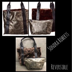 REVERSIBLE SR Metallic/Fur Tote & Pouch,NWT